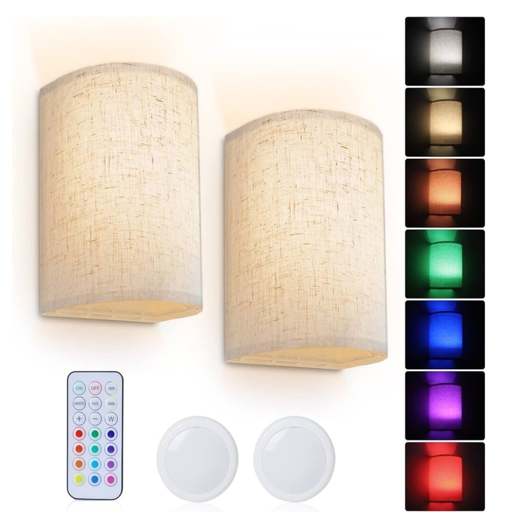Modern LED Battery Operated Wall Sconces with Remote, Set of 2
